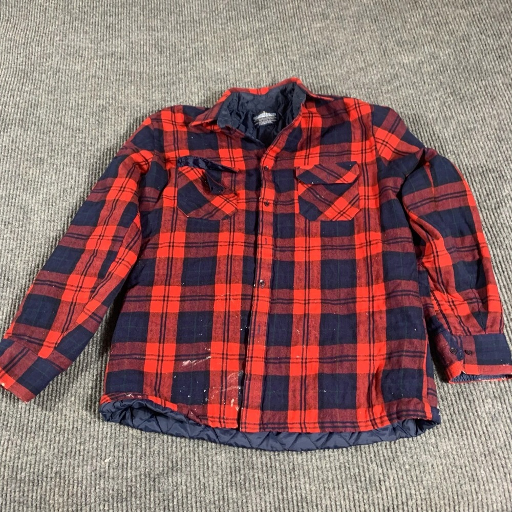 Vtg Backpacker Shirt Mens Medium Red‎ Buffalo Plaid Button Up Lined Paint Grunge